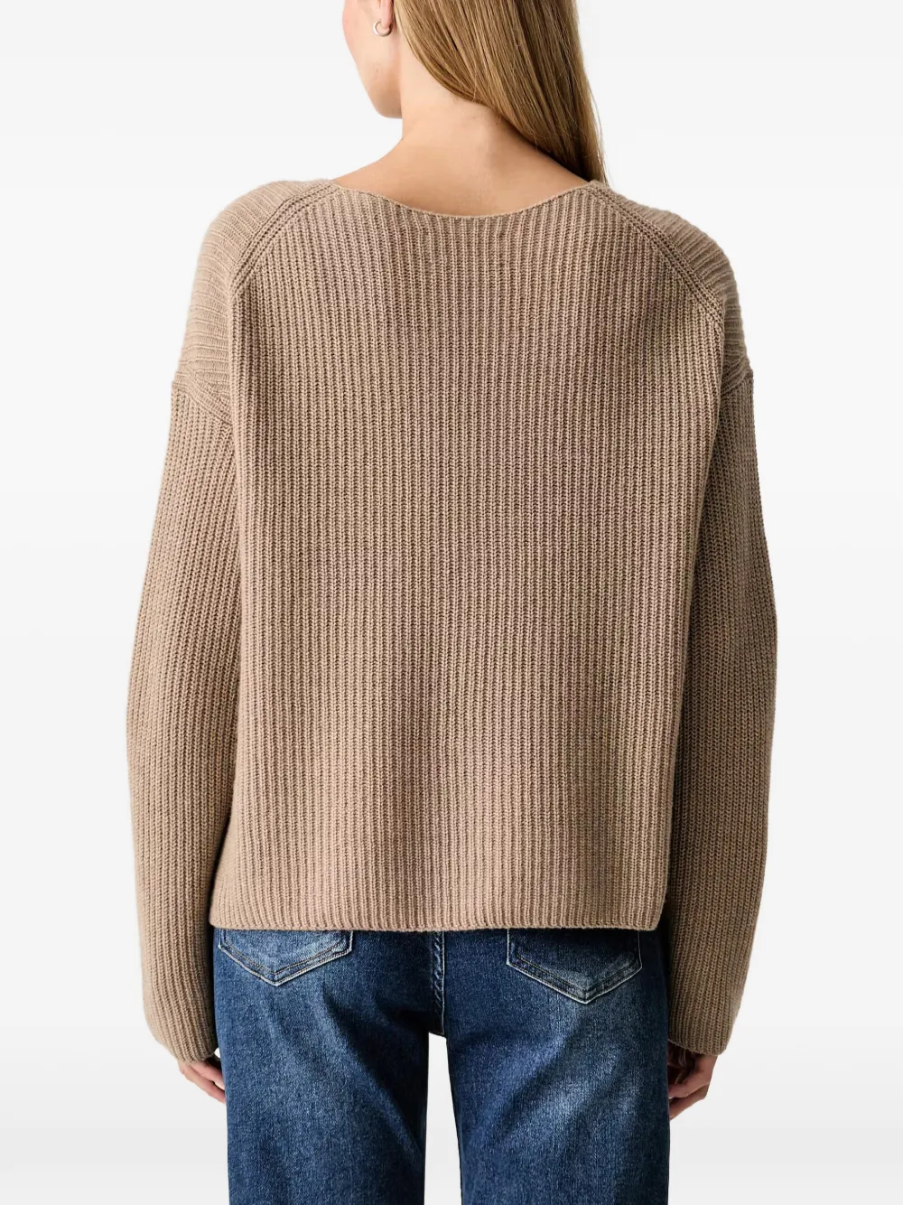 Marc O'Polo Ribgebreide trui met boothals Beige