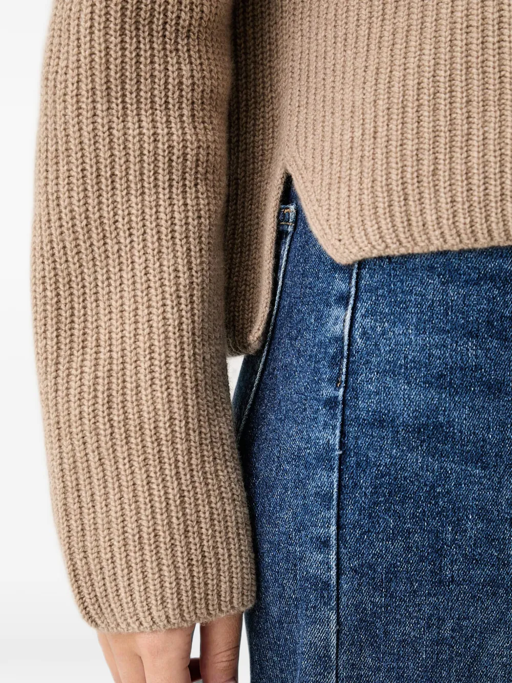Marc O'Polo Ribgebreide trui met boothals Beige