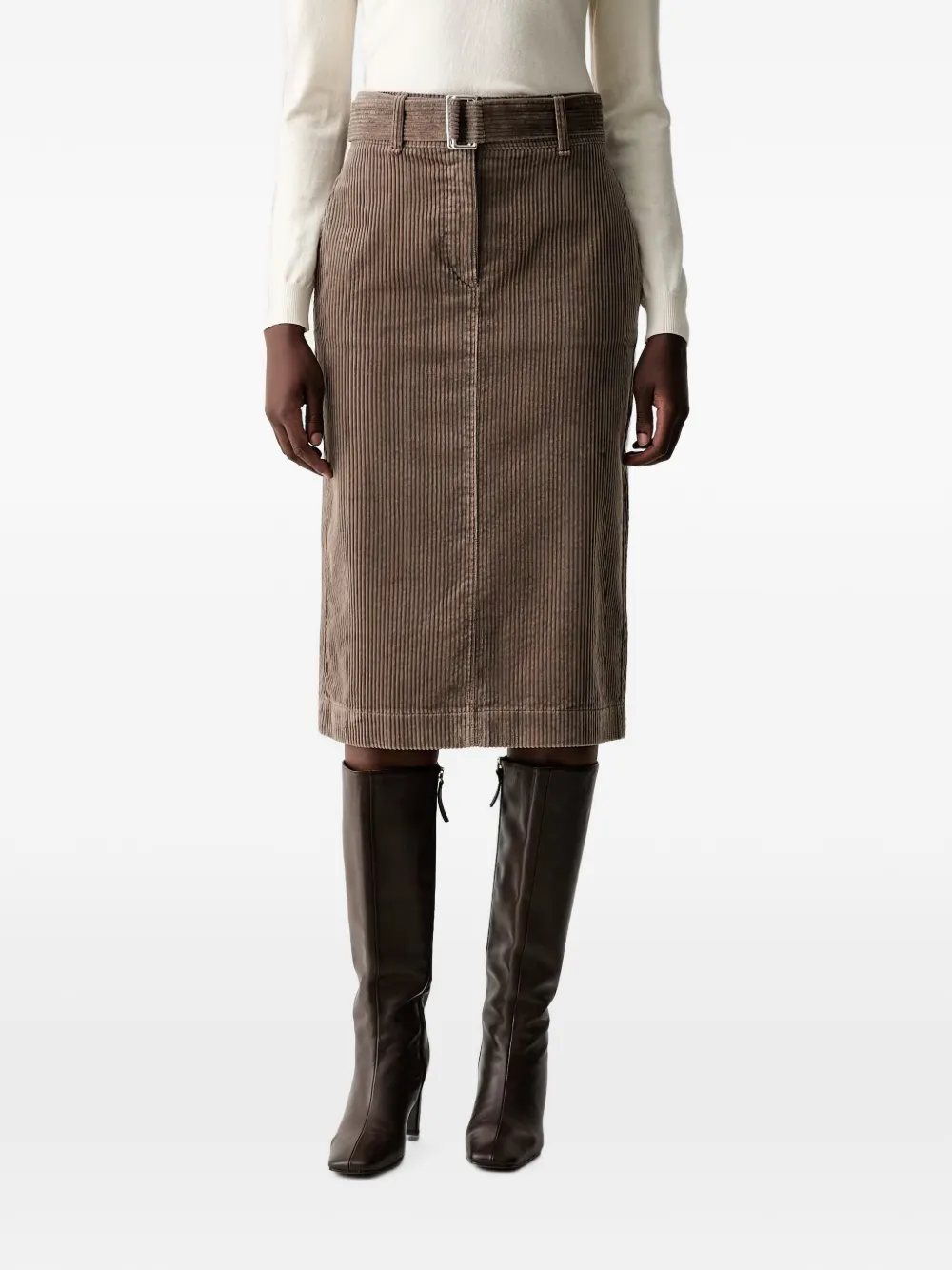 Marc O'Polo belted corduroy midi skirt - Marrone