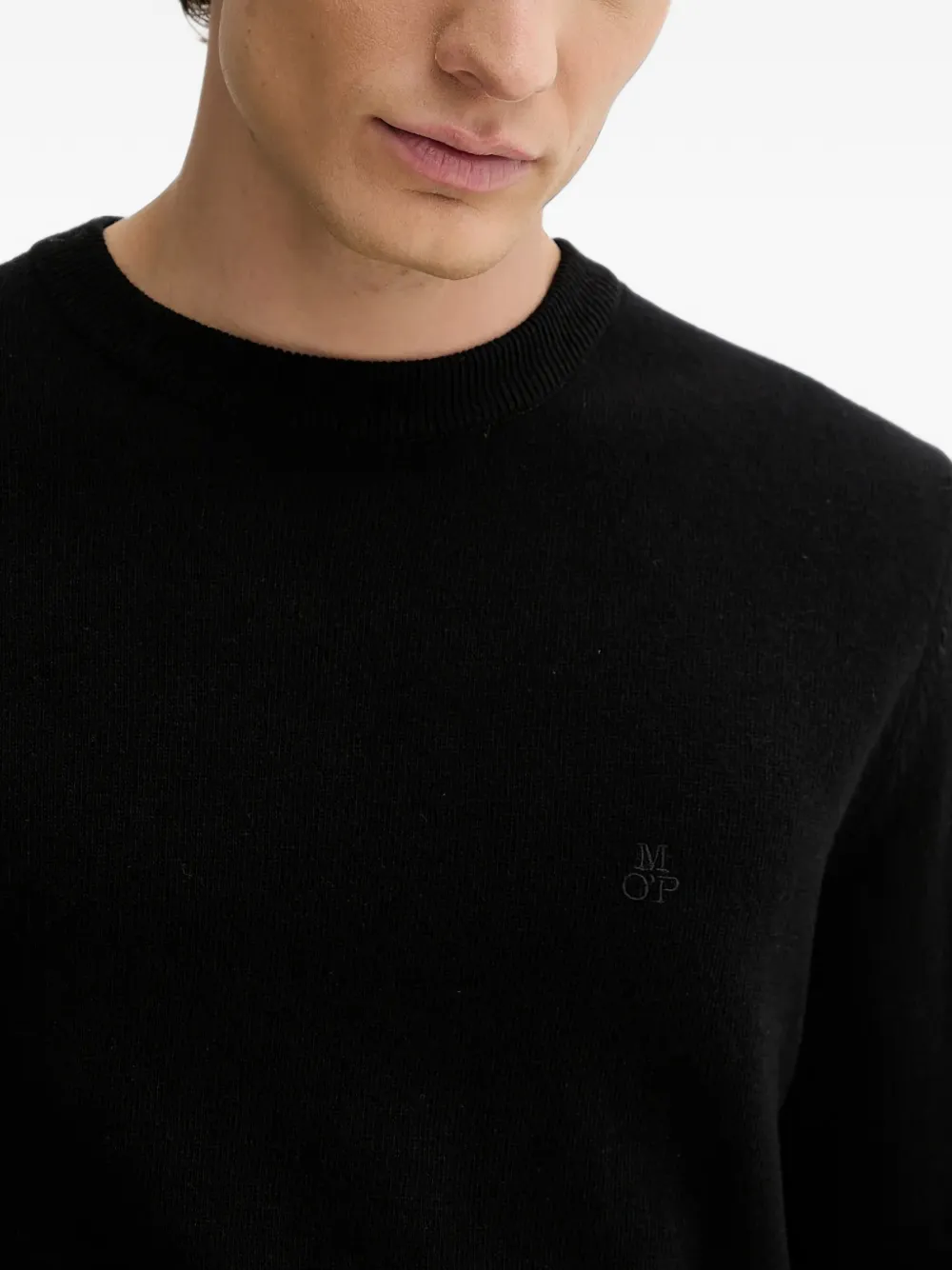 Marc O'Polo logo-embroidered crew-neck sweater Zwart