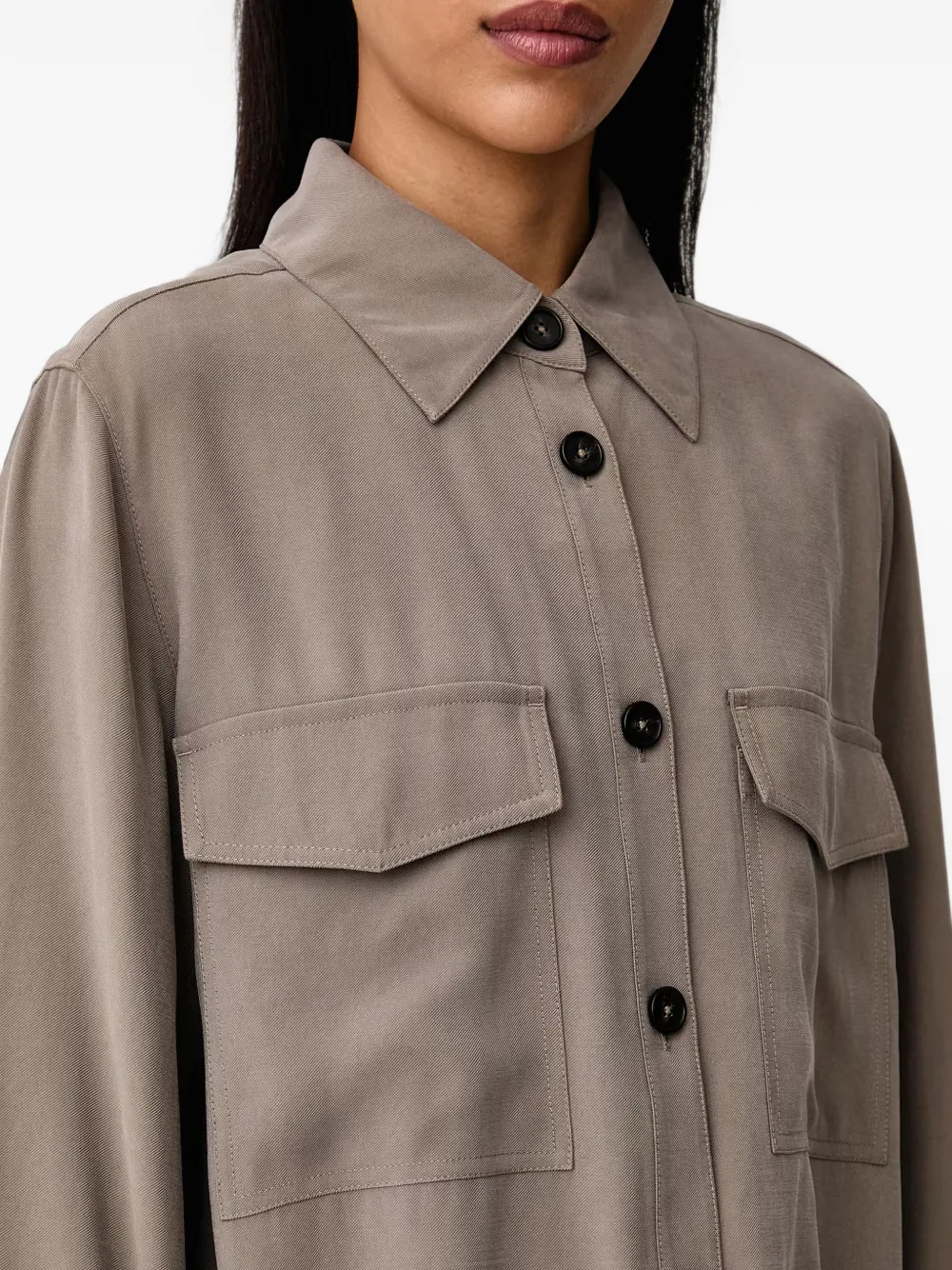 Marc O'Polo Blouse met klepzak en trekkoord Bruin