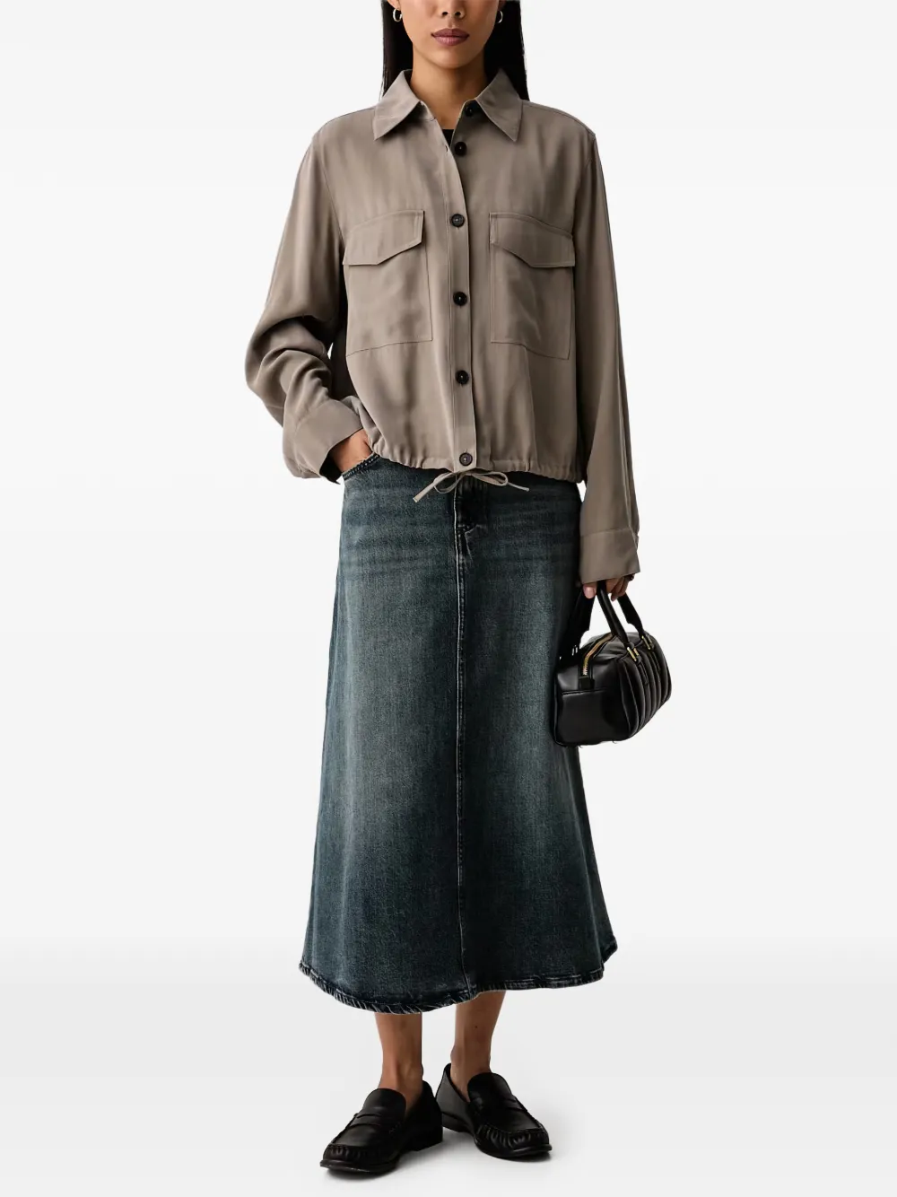 Marc O'Polo Blouse met klepzak en trekkoord Bruin