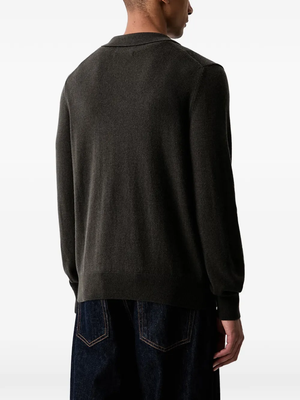 Marc O'Polo long-sleeve embroidered-logo polo sweater Grijs
