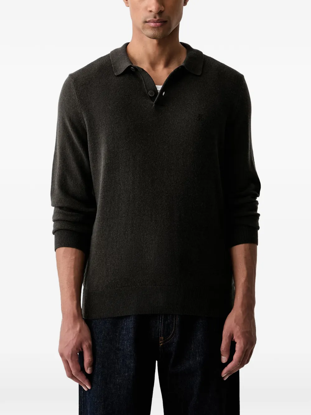 Marc O'Polo long-sleeve embroidered-logo polo sweater - Grigio