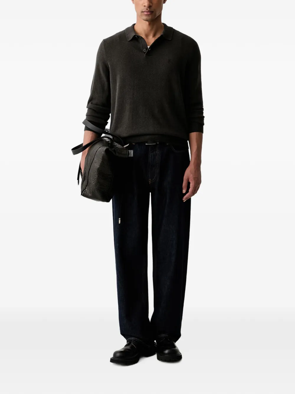 Marc O'Polo long-sleeve embroidered-logo polo sweater Grijs