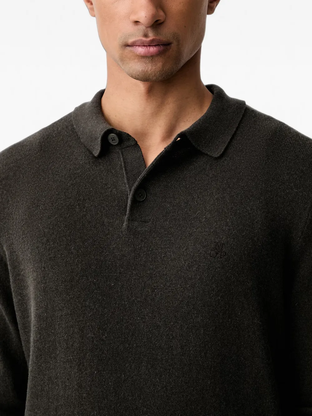 Marc O'Polo long-sleeve embroidered-logo polo sweater Grijs