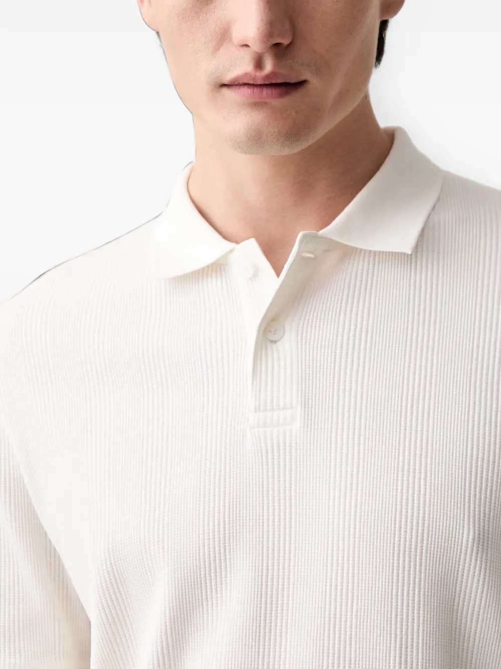 Marc O'Polo ribbed-knit short-sleeve polo shirt Wit