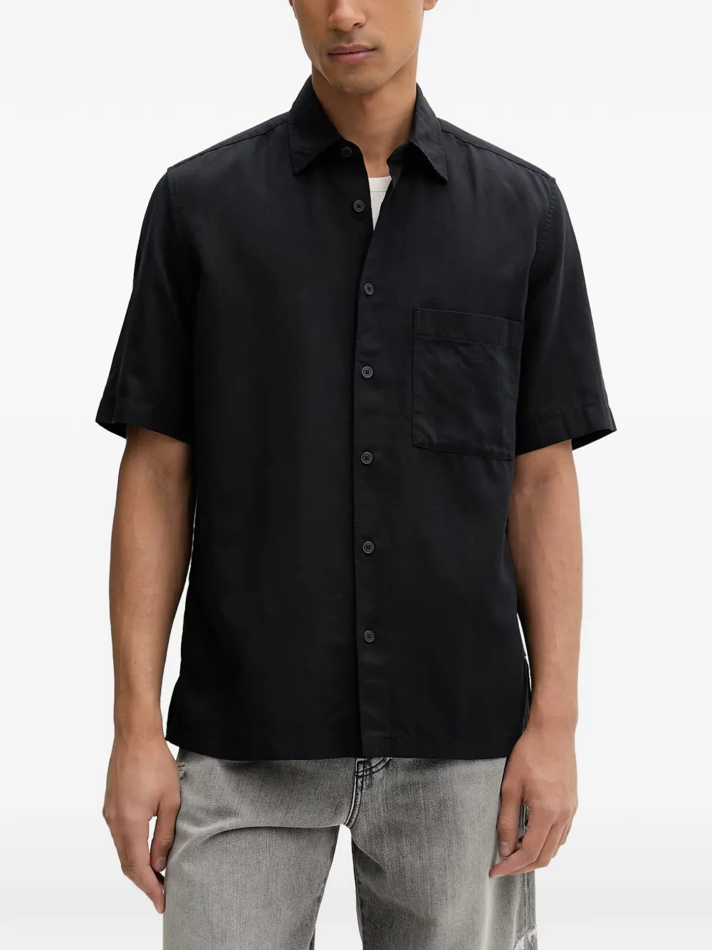 Marc O'Polo short-sleeved chest-pocket shirt - Nero