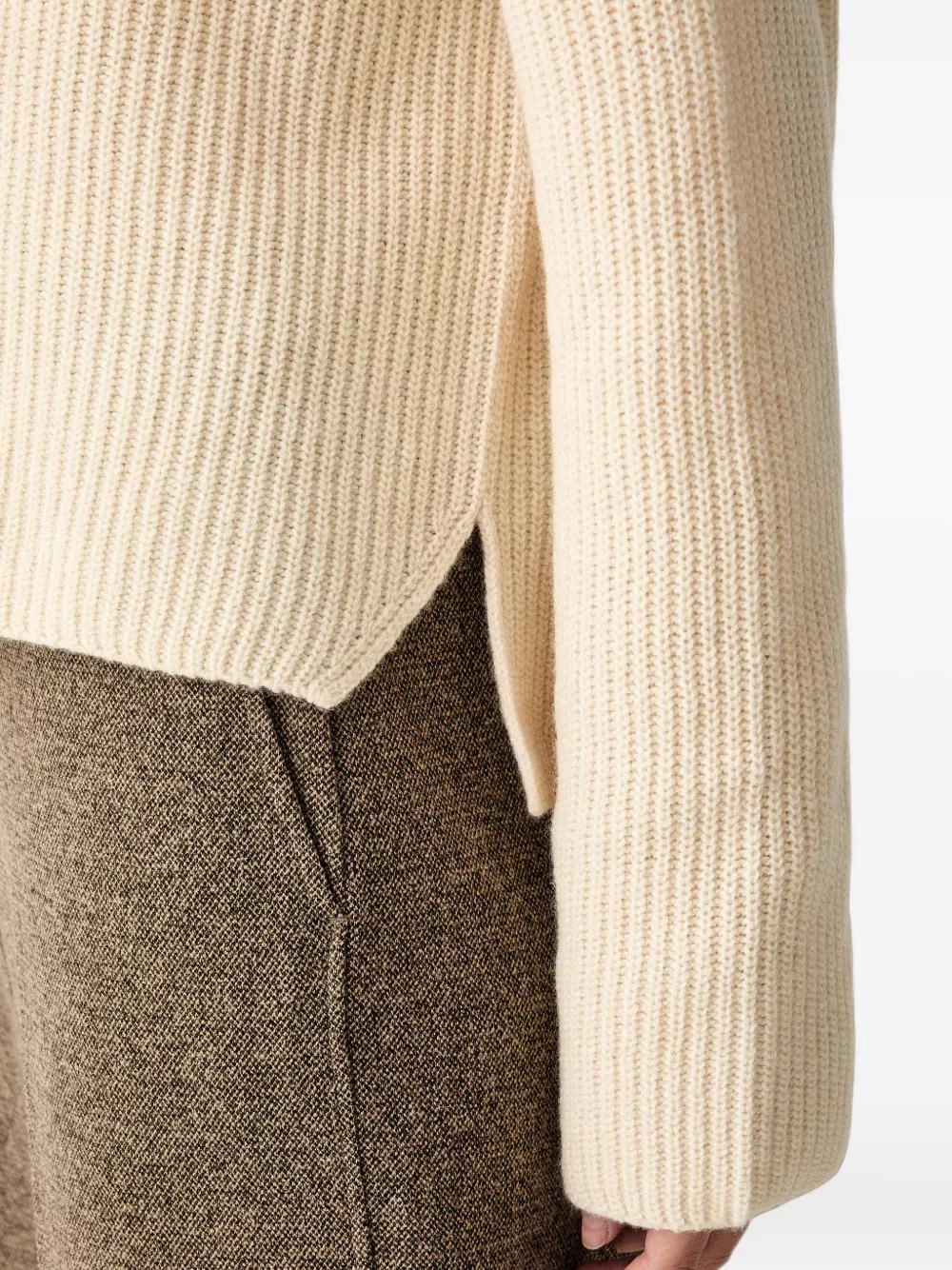 Marc O'Polo Geribbelde trui met boothals Beige