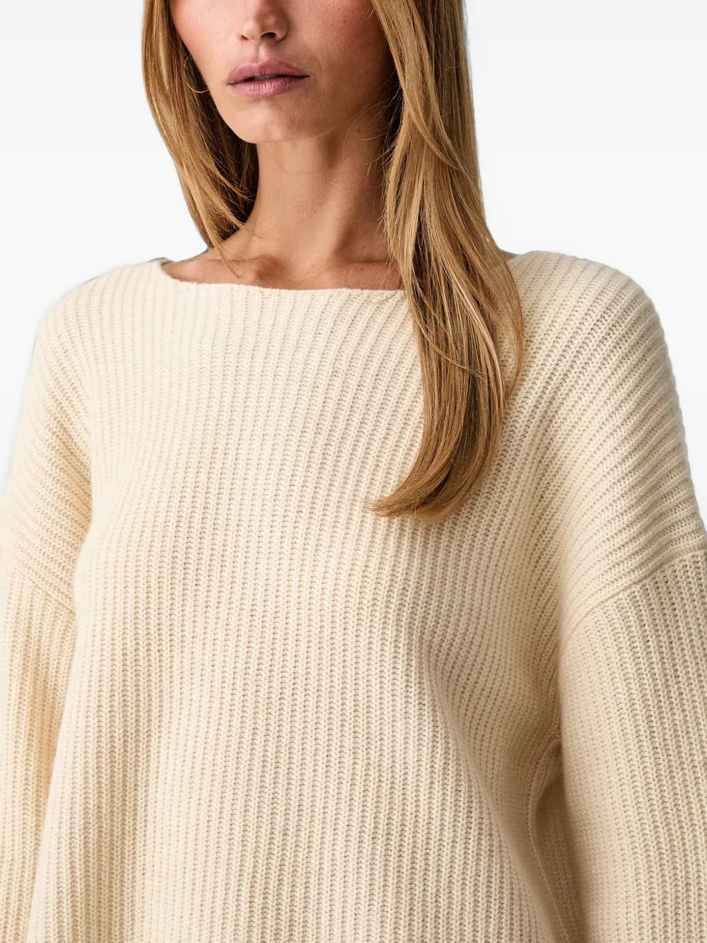 Marc O'Polo Geribbelde trui met boothals Beige