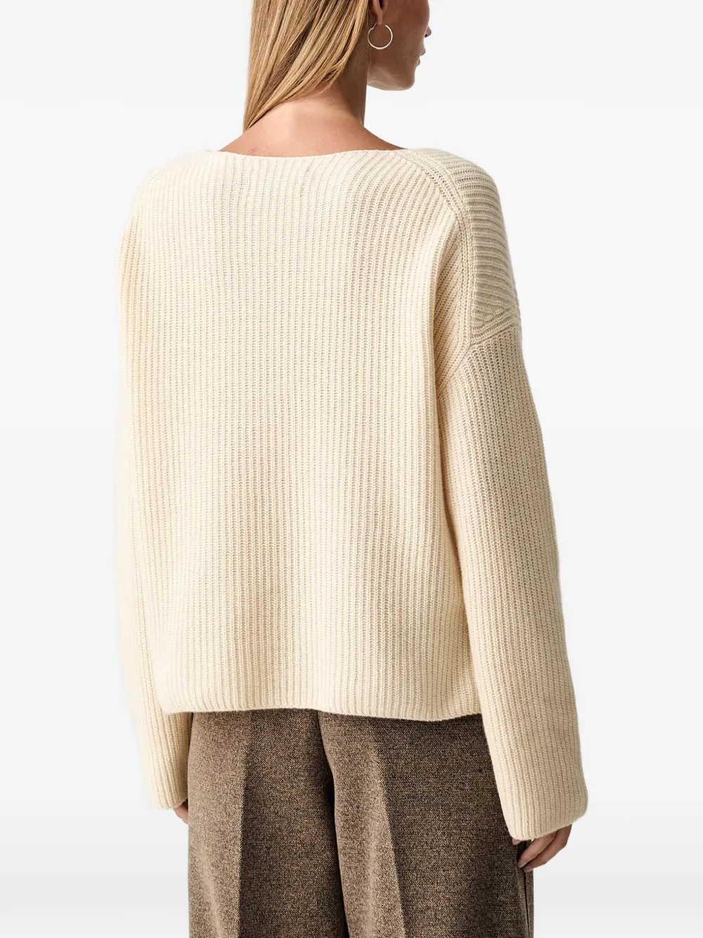 Marc O'Polo Geribbelde trui met boothals Beige