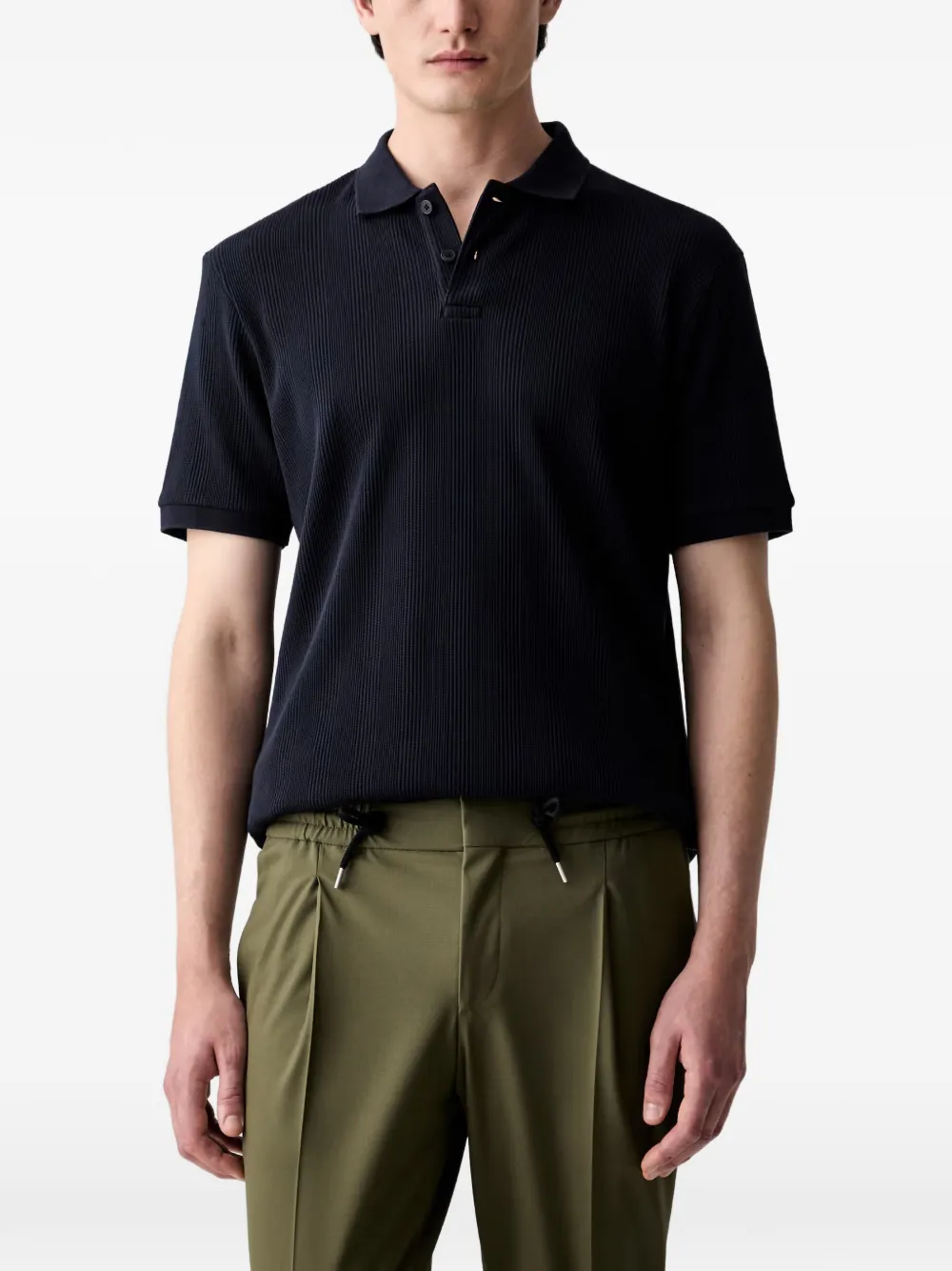 Marc O'Polo ribbed short-sleeve polo shirt - Blu