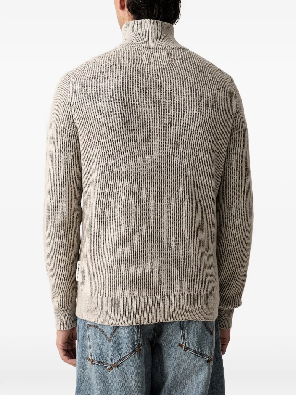 Marc O'Polo Ribgebreide trui met kwart rits Beige