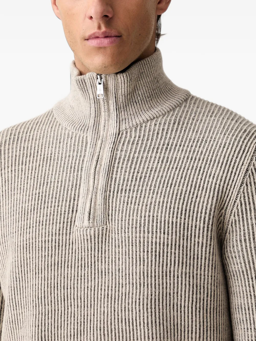 Marc O'Polo Ribgebreide trui met kwart rits Beige