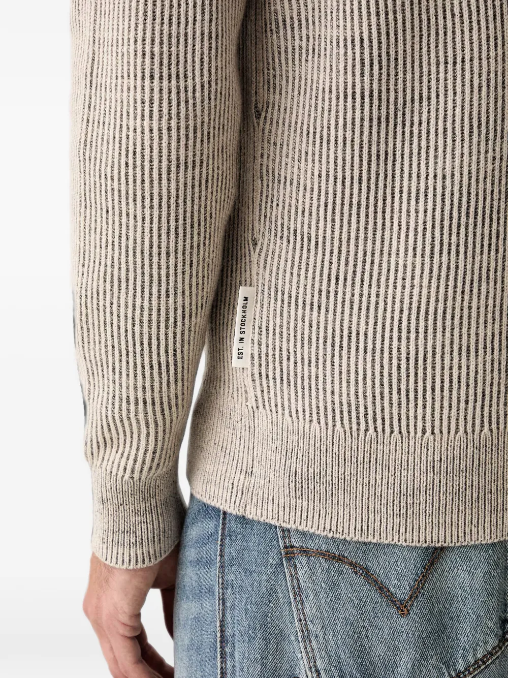 Marc O'Polo Ribgebreide trui met kwart rits Beige
