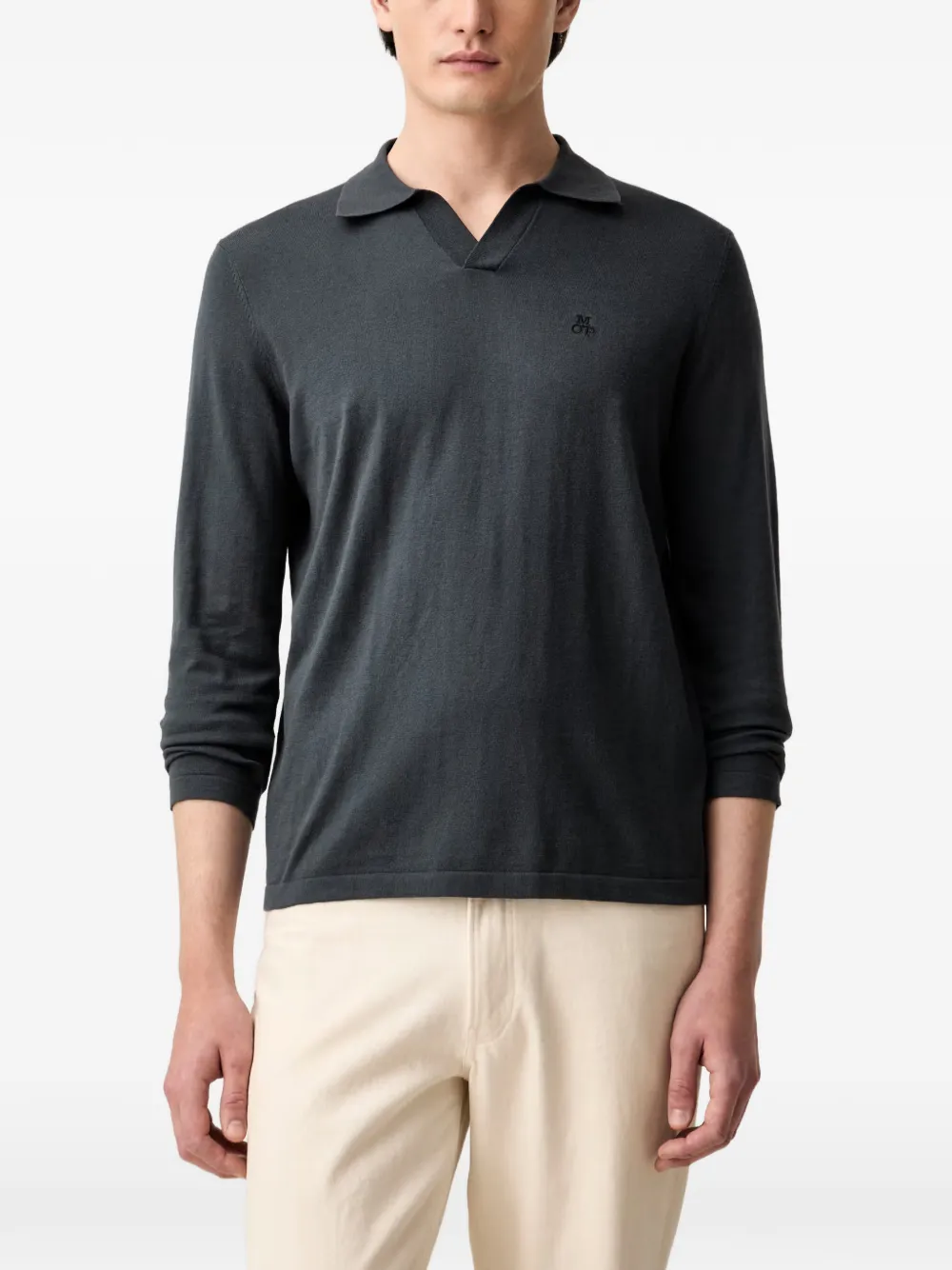 Marc O'Polo logo-embroidered polo-collar sweater - Grigio