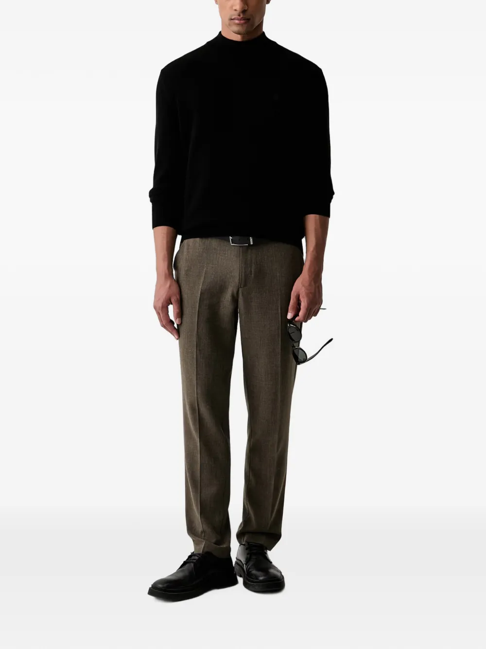 Marc O'Polo Sweater met geborduurd logo en hoge hals Zwart