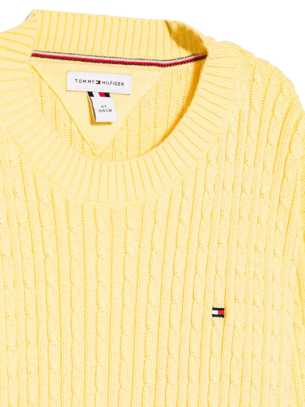 Tommy Hilfiger Junior Kabelgebreide trui met geborduurd logo Geel