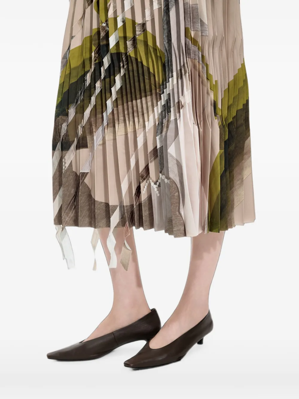 JNBY Midi-plooirok met abstracte print en A-lijn Beige