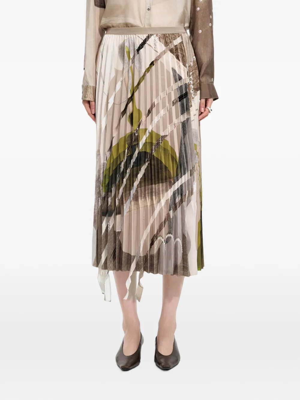 JNBY Midi-plooirok met abstracte print en A-lijn Beige