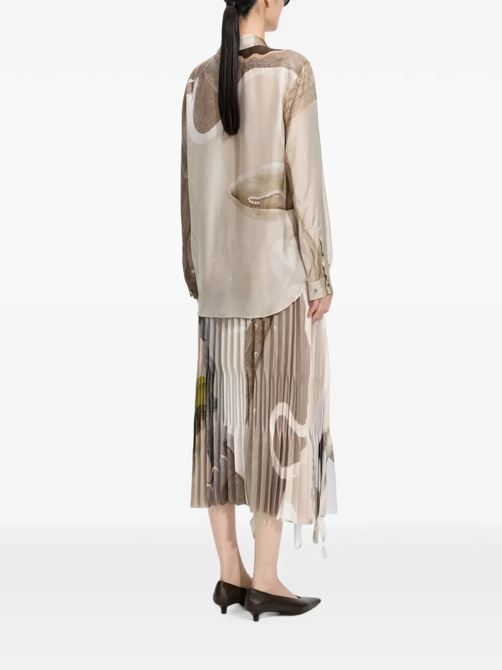 JNBY Midi-plooirok met abstracte print en A-lijn Beige