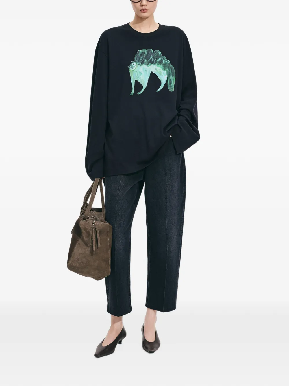 JNBY T-shirt met katprint Zwart