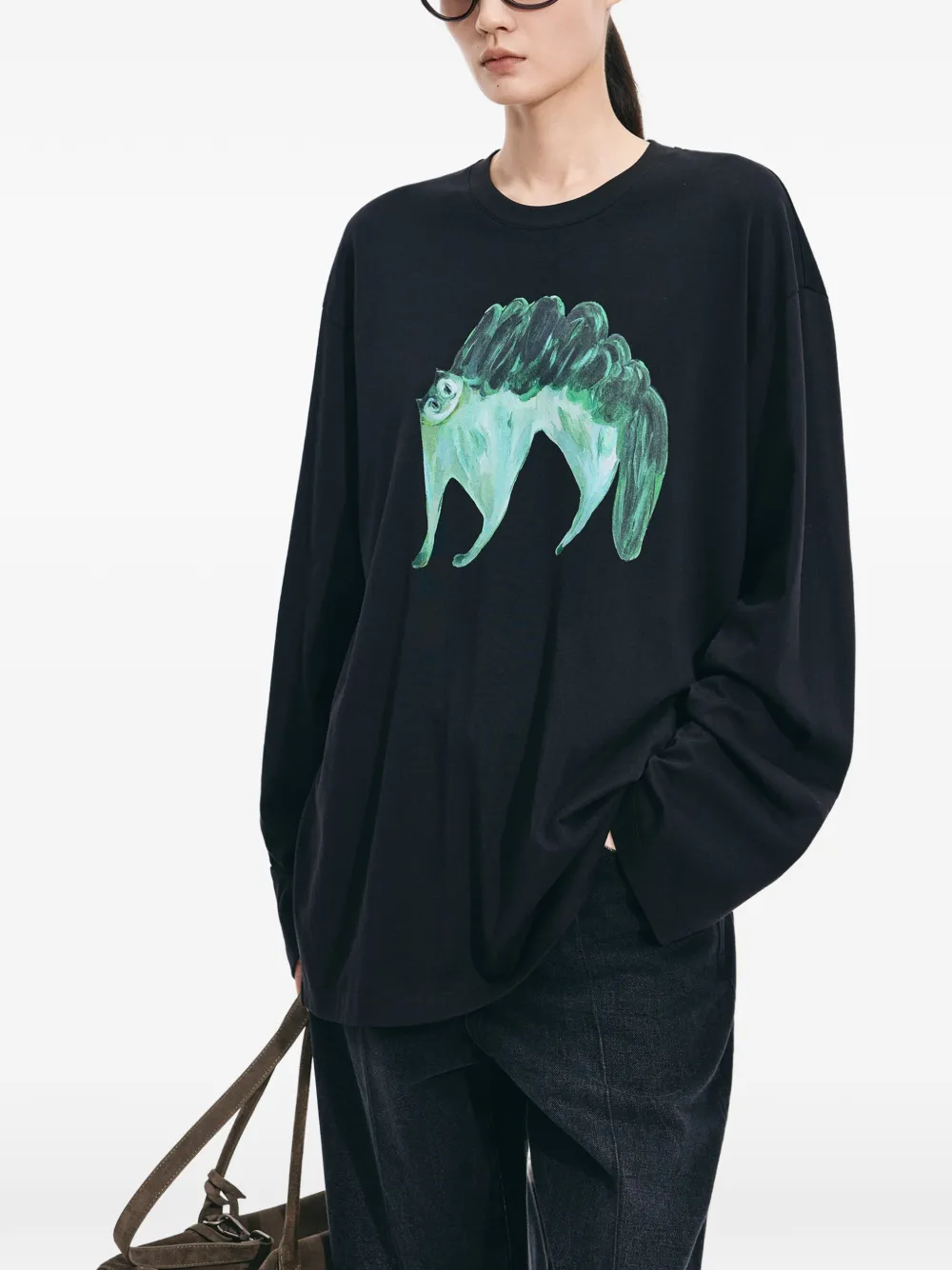 JNBY T-shirt met katprint Zwart