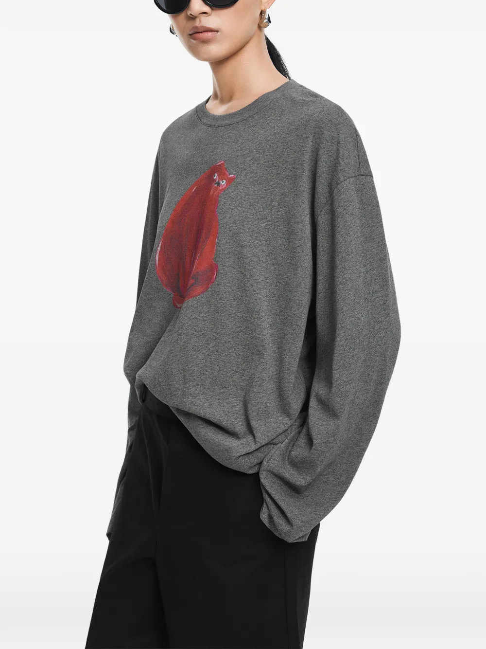 JNBY T-shirt met katprint Grijs