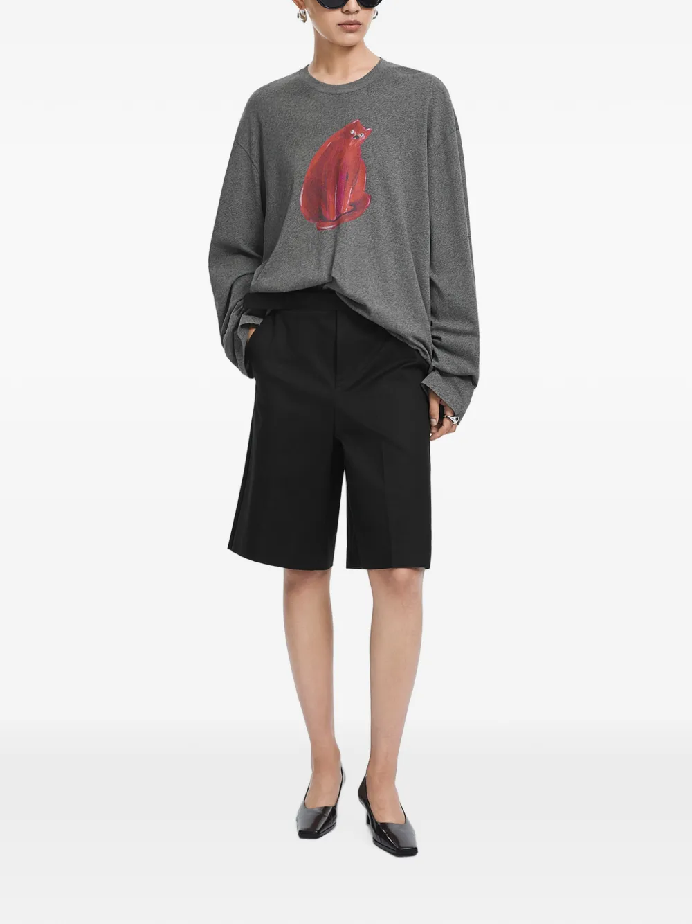 JNBY T-shirt met katprint Grijs