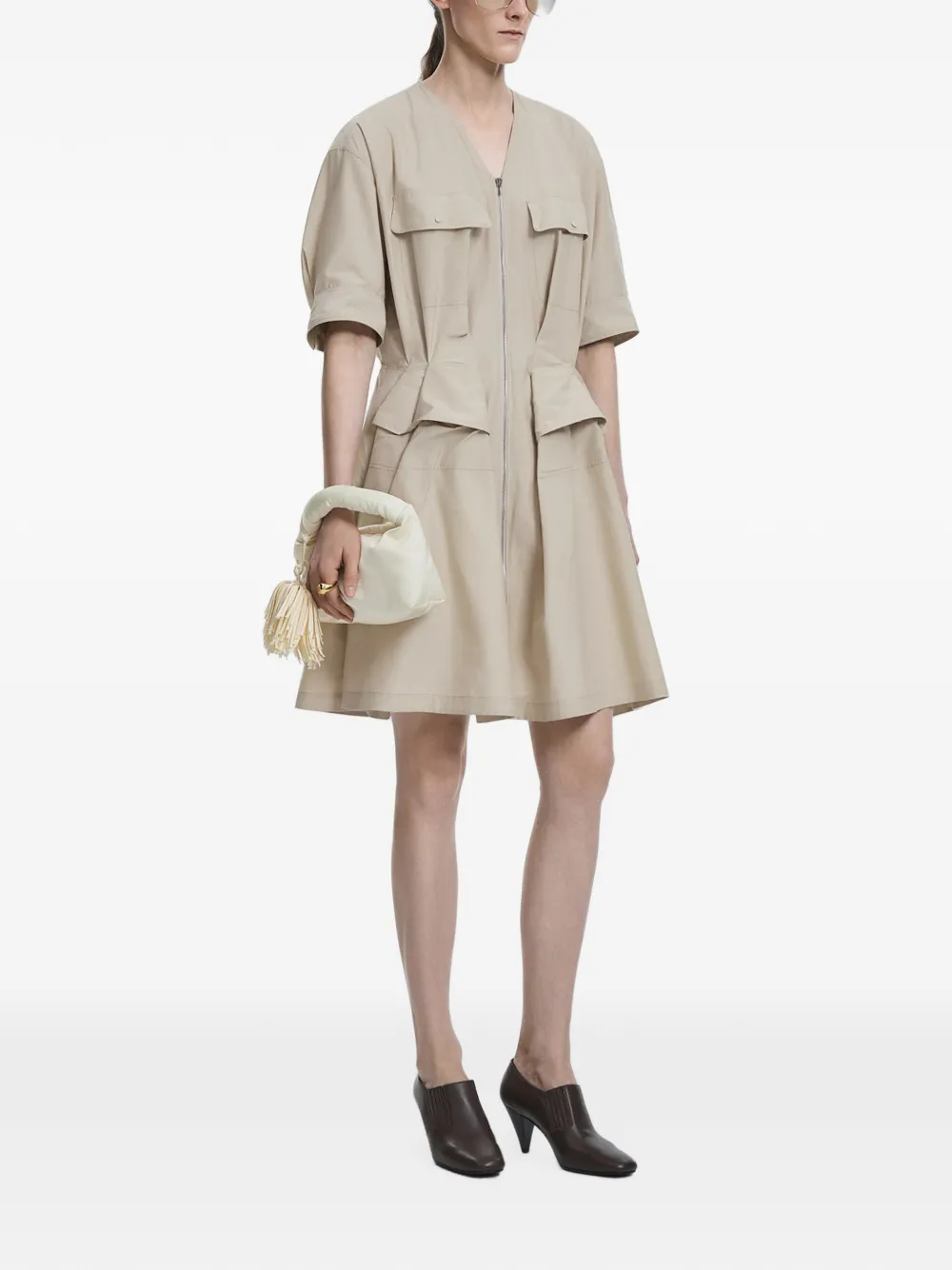 JNBY mini-jurk met korte mouwen en gedrapeerde taille Beige