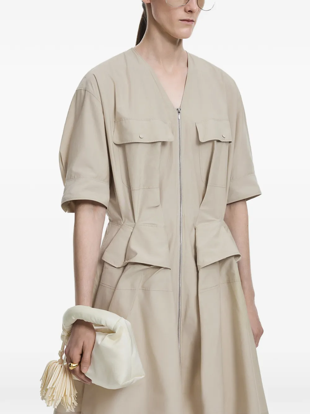 JNBY mini-jurk met korte mouwen en gedrapeerde taille Beige