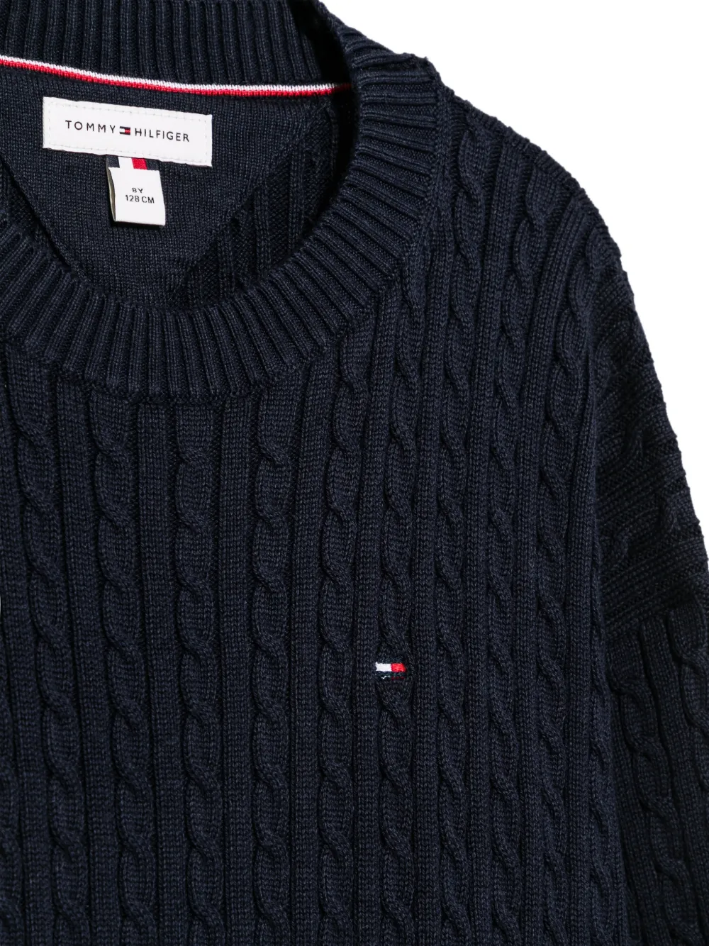 Tommy Hilfiger Junior Kabelgebreide trui met geborduurd logo Blauw