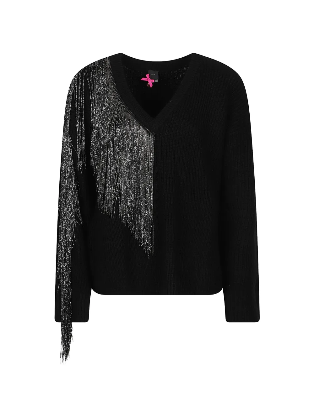 PINKO fringe-detail V-neck sweater - Nero