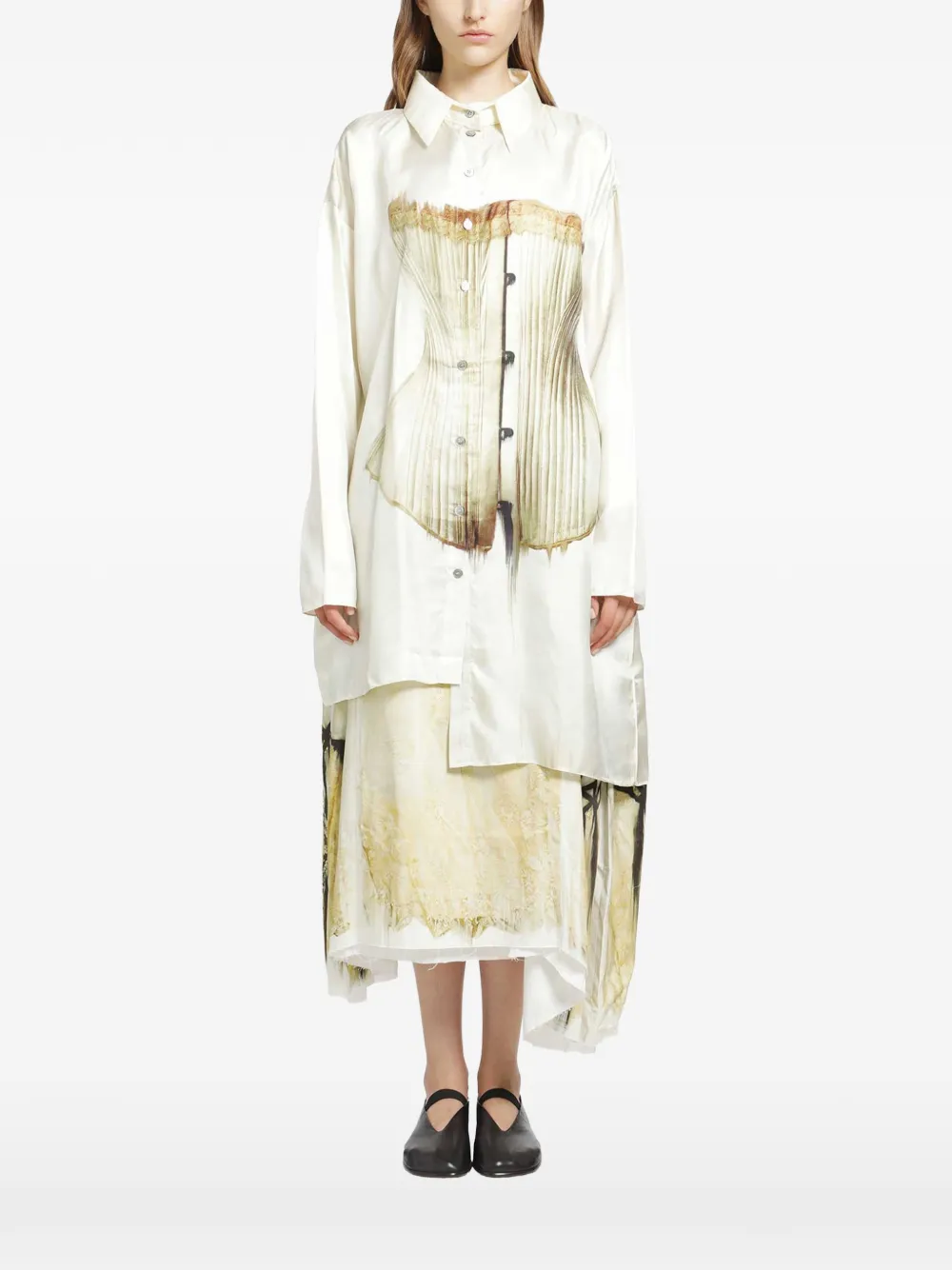 IA LONDON asymmetric corset-print shirt - Weiß