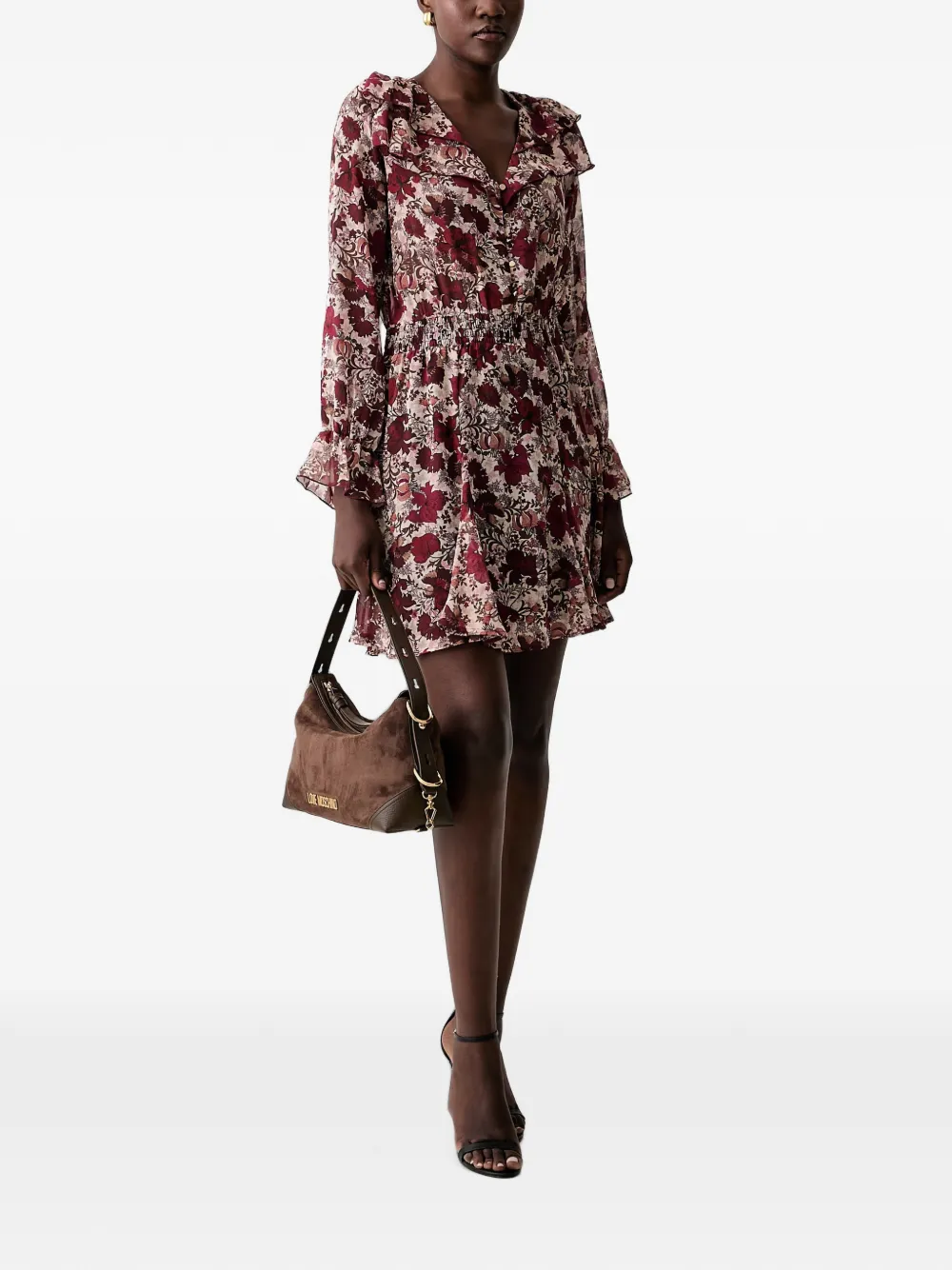 Morgan Mini-jurk met bloemenprint en ruches Rood