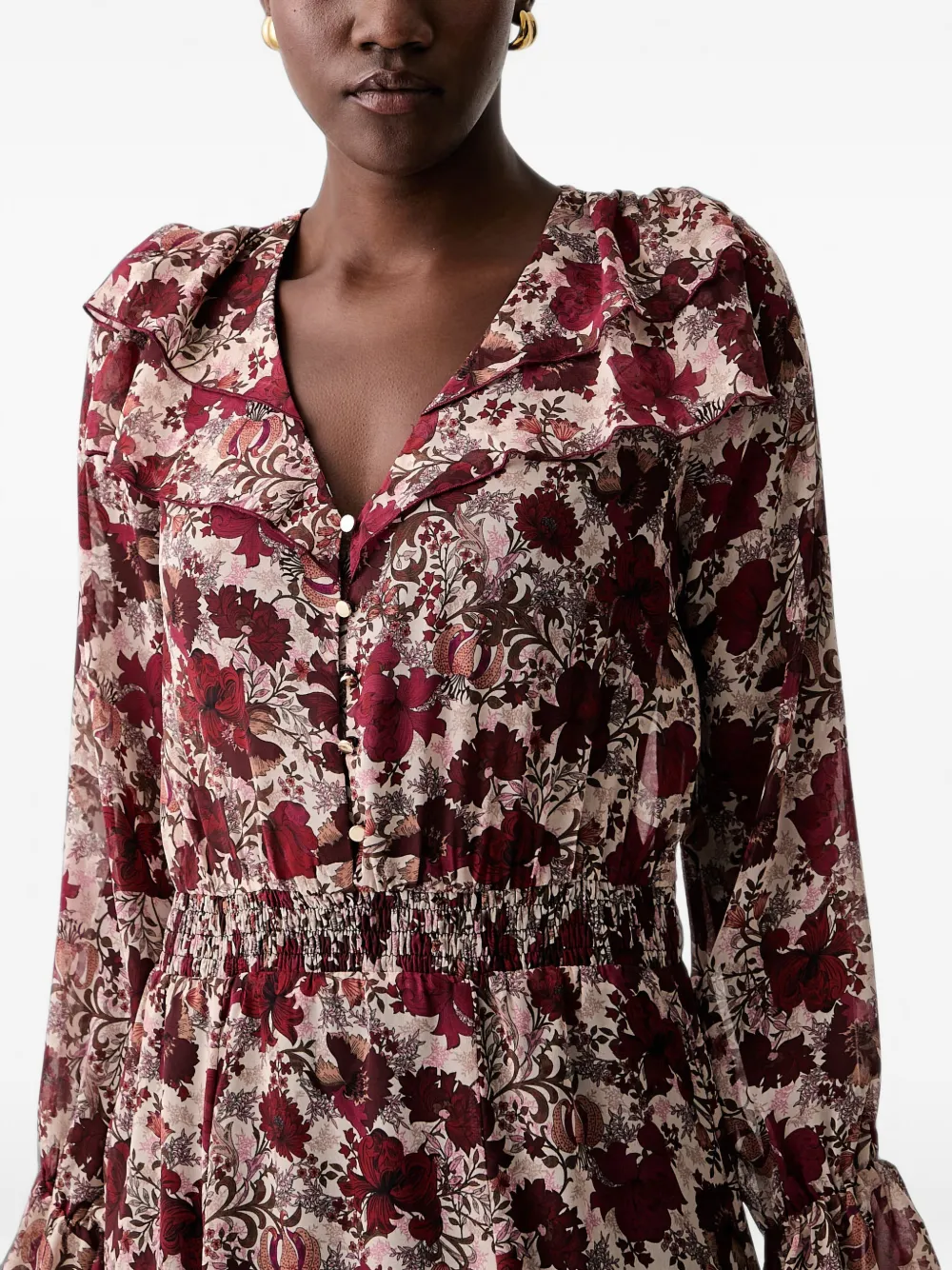 Morgan Mini-jurk met bloemenprint en ruches Rood