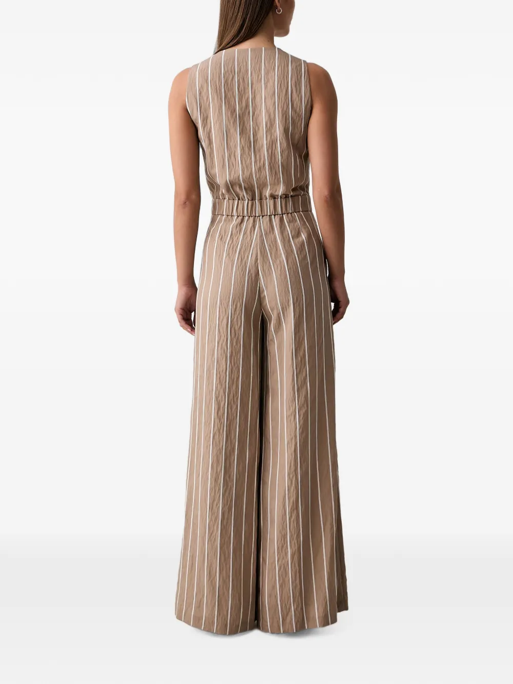 Morgan Gestreepte jumpsuit met wijde pijpen Beige