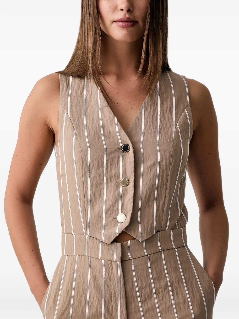Morgan Gestreepte jumpsuit met wijde pijpen Beige