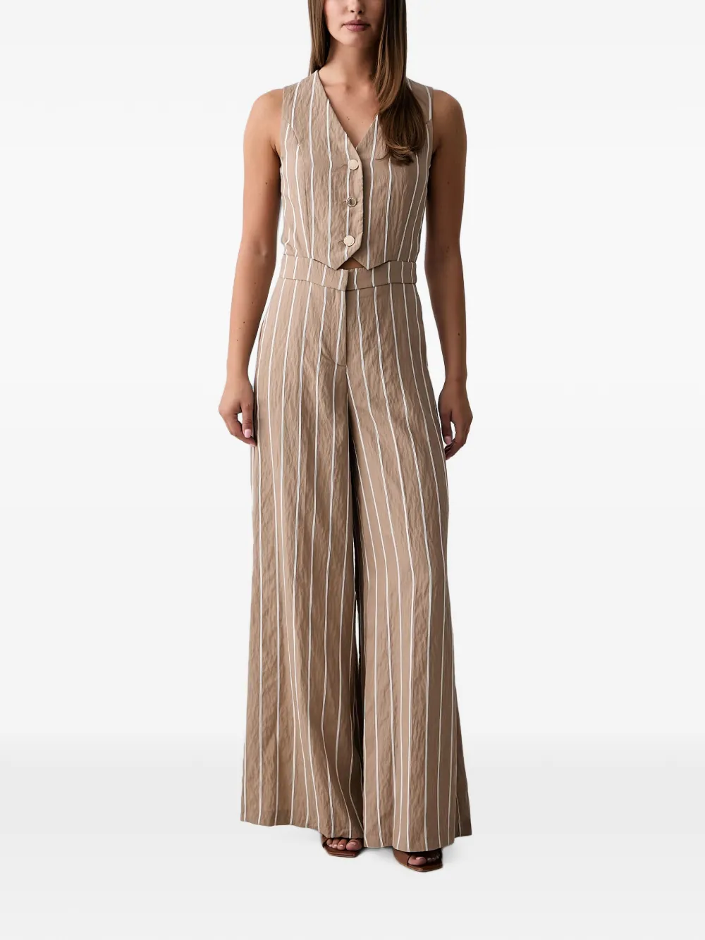 Morgan Gestreepte jumpsuit met wijde pijpen Beige