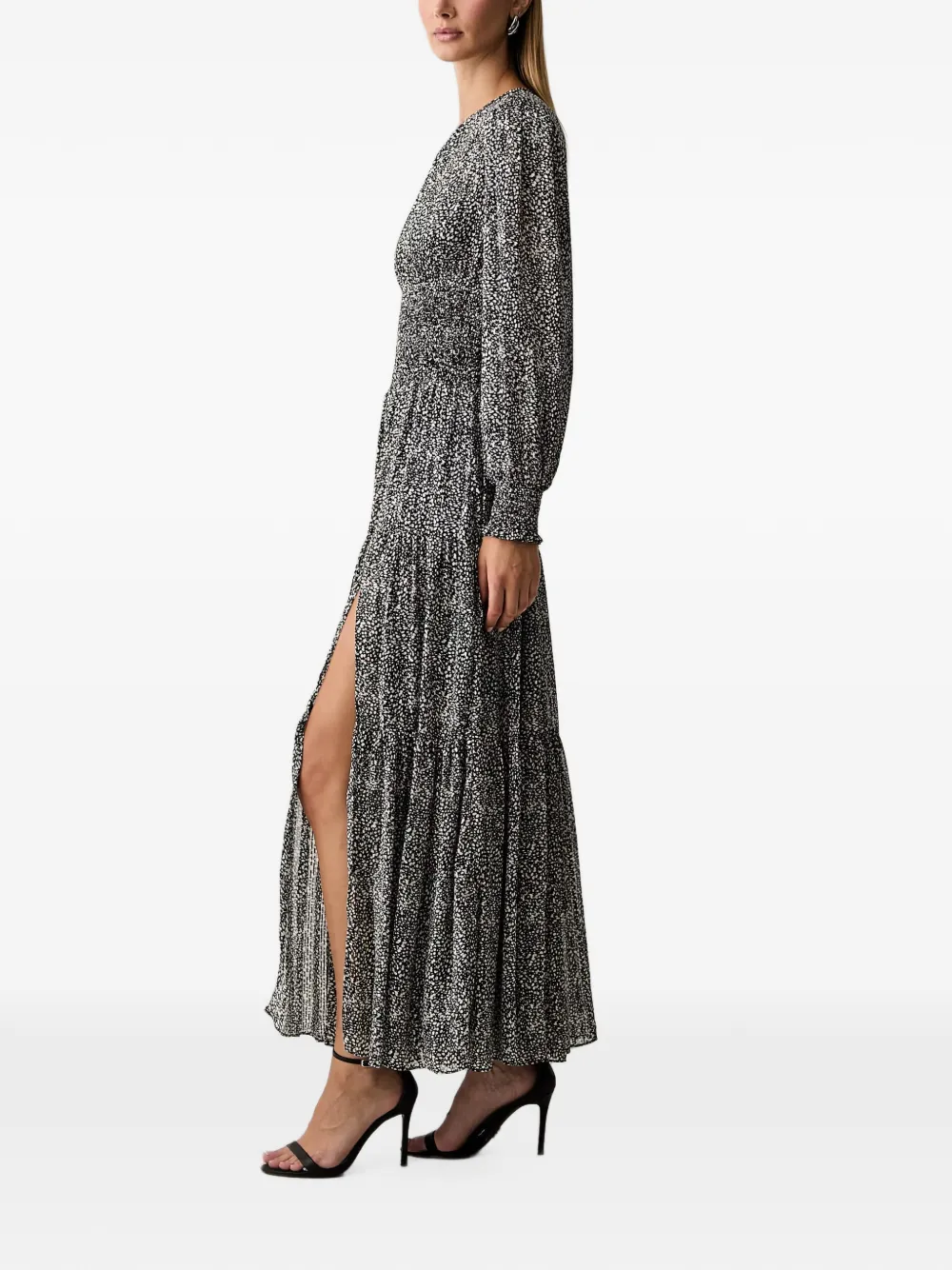 Michael Kors Gesmockte georgette maxi-jurk met print Zwart