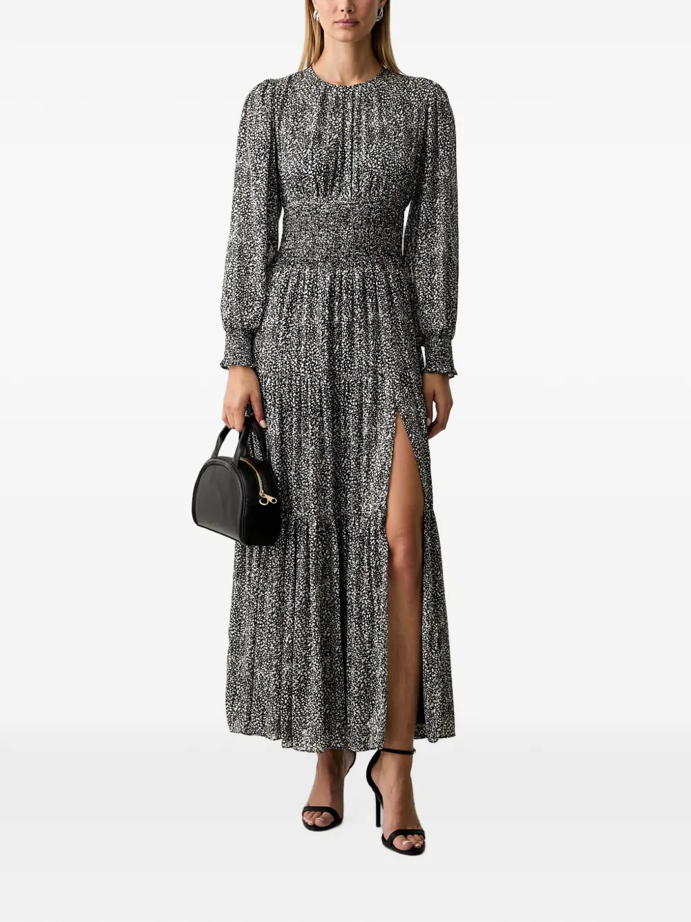 Michael Michael Kors printed smocked georgette maxi dress - Nero
