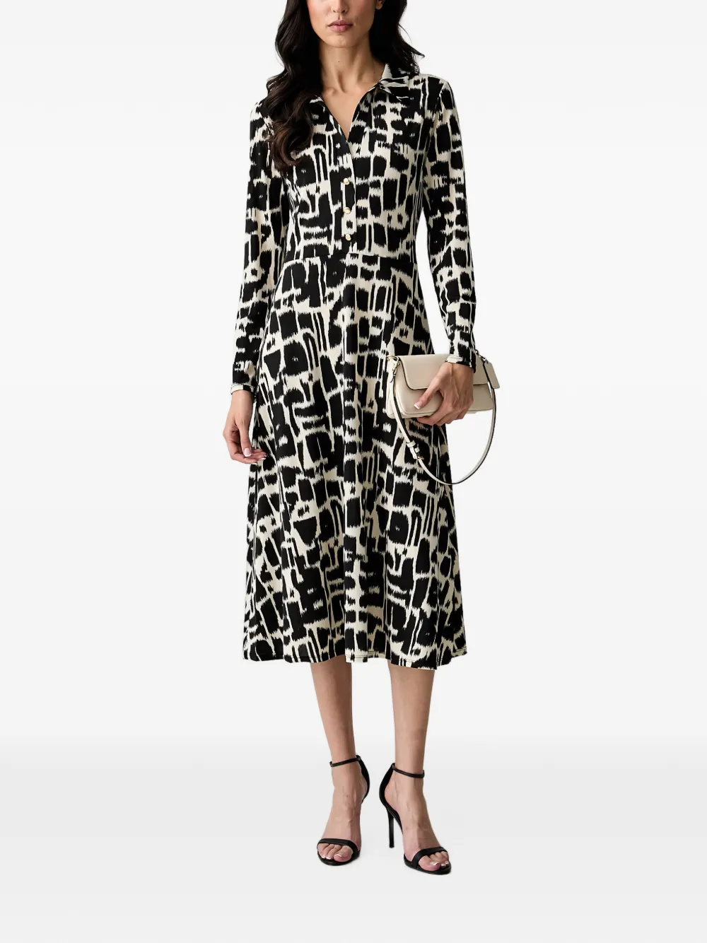Morgan Button-down midi-jurk met abstracte print Zwart