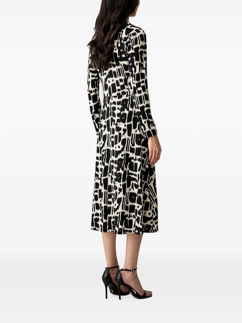 Morgan Button-down midi-jurk met abstracte print Zwart