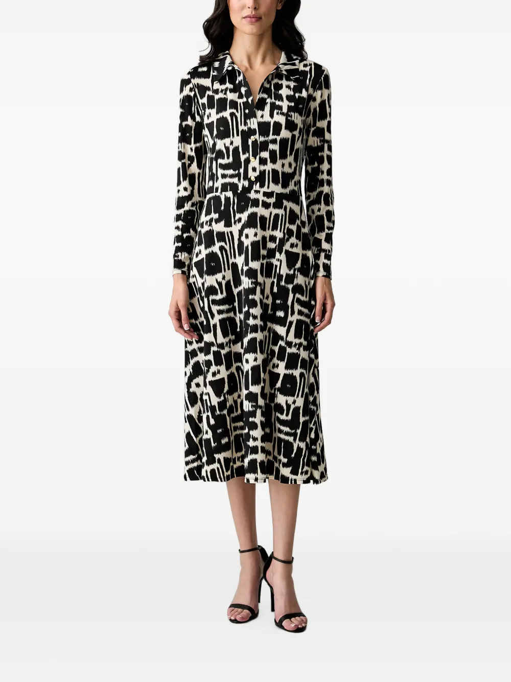 Morgan Abstract-print Button-down Midi Dress In Black