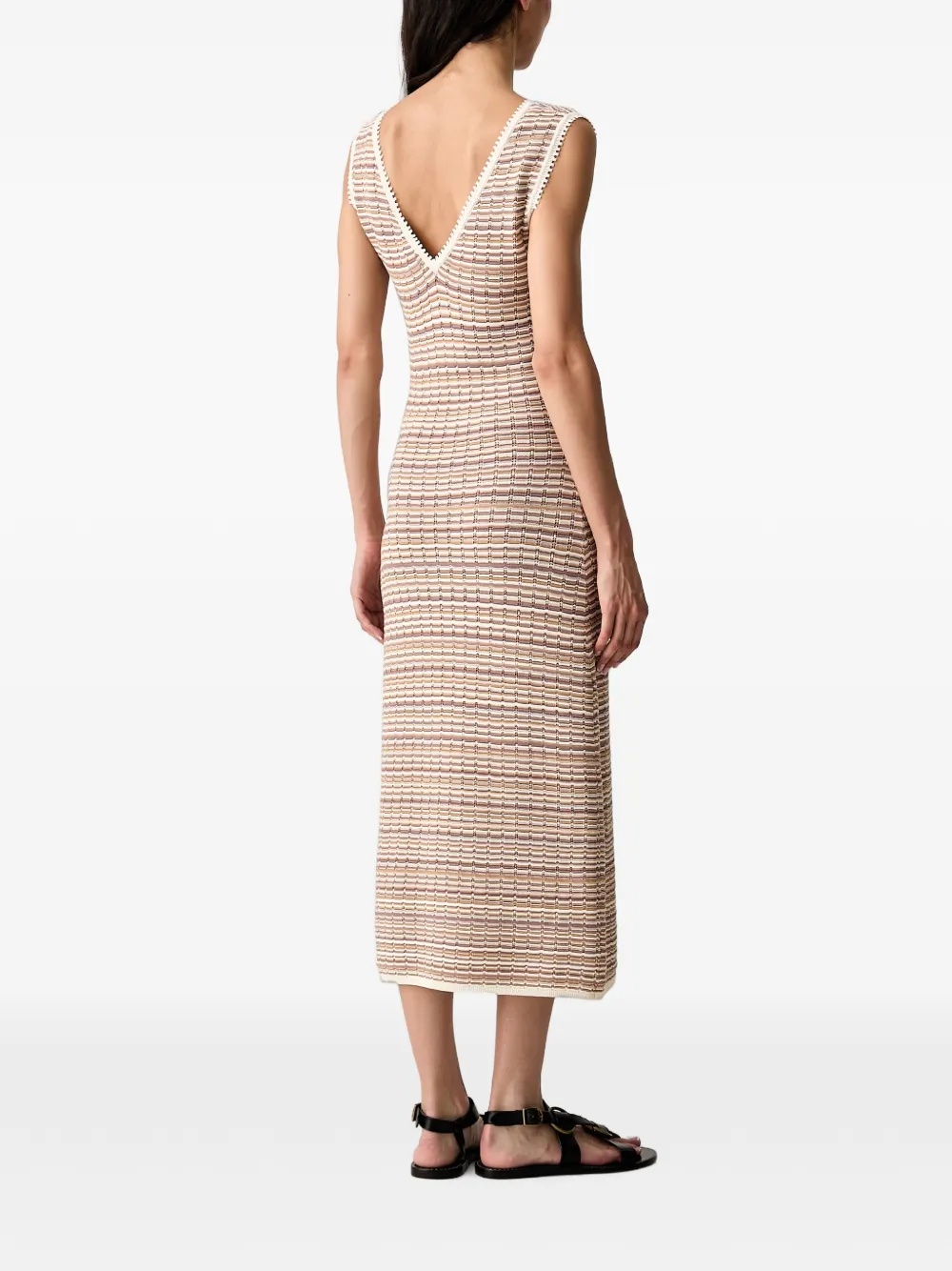 Morgan striped V-neck midi dress Beige