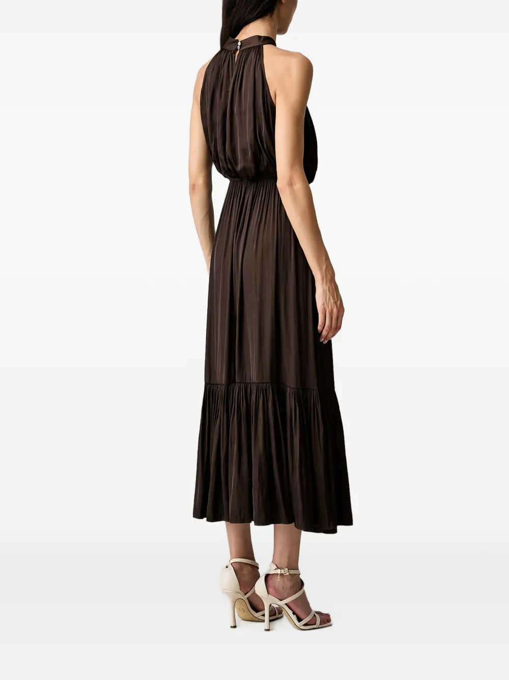 Morgan Geplooide maxi-halterjurk Bruin