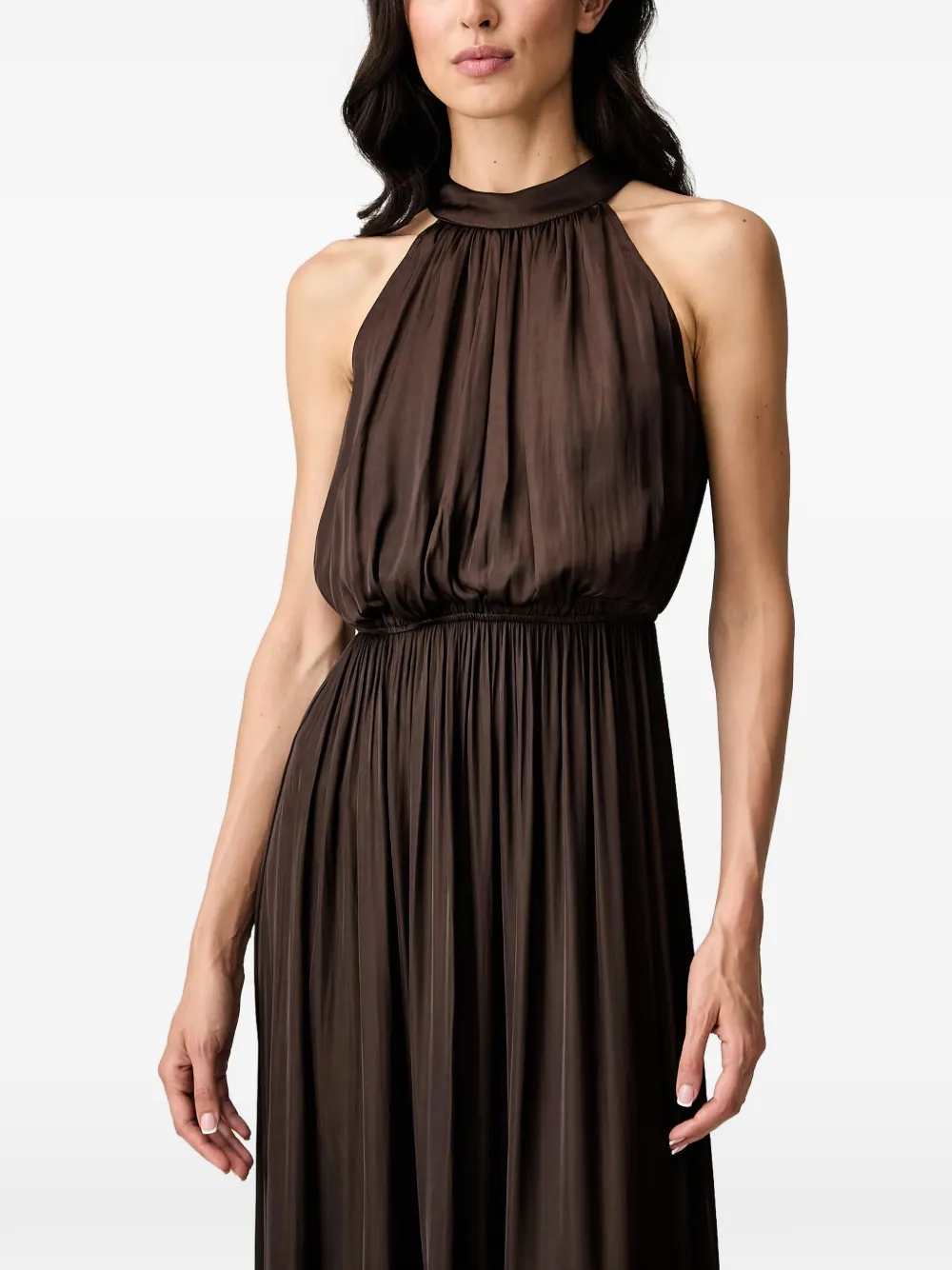 Morgan Geplooide maxi-halterjurk Bruin