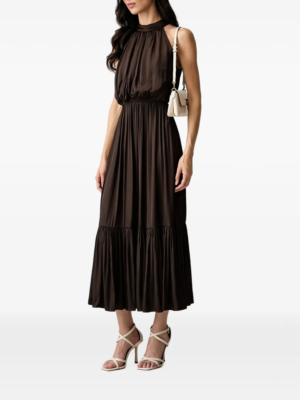 Morgan Geplooide maxi-halterjurk Bruin