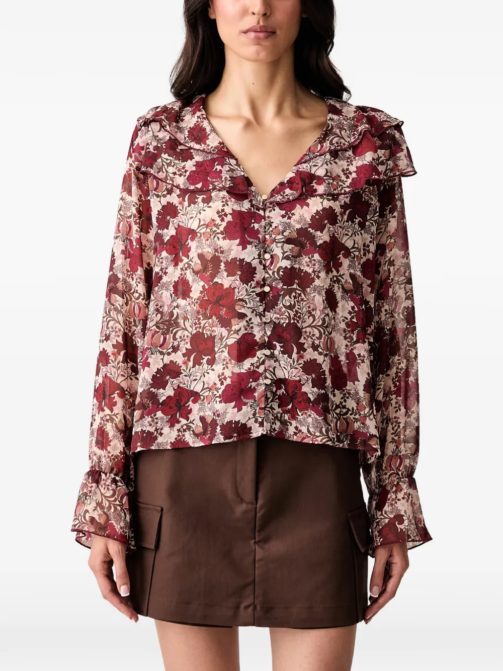 Morgan floral-print ruffled blouse