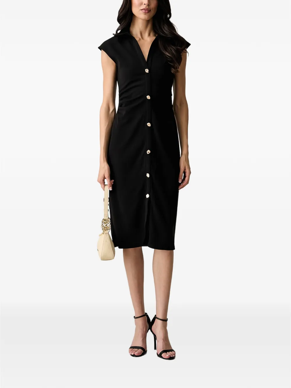 Morgan Midi-jurk met knopen en ruches Zwart